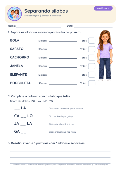 Prévia de Separando sílabas