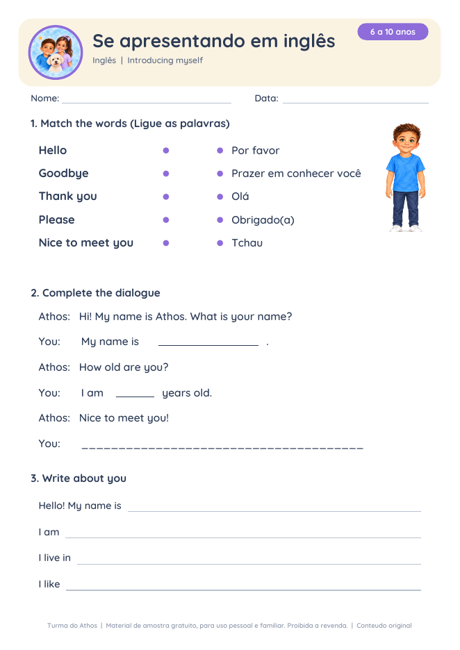 Prévia da atividade Se apresentando em inglês