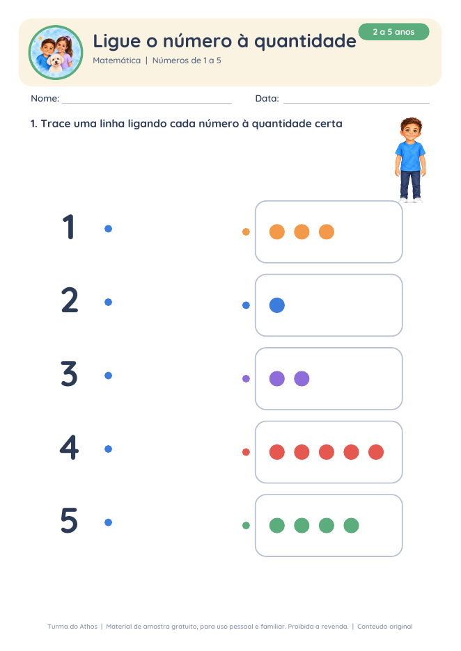 Prévia da atividade Ligue o número à quantidade