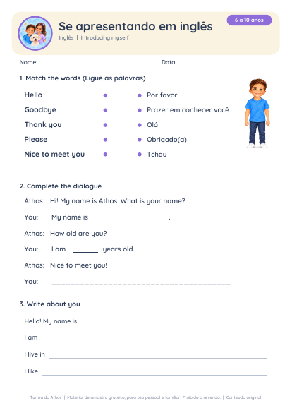 Prévia de Se apresentando em inglês